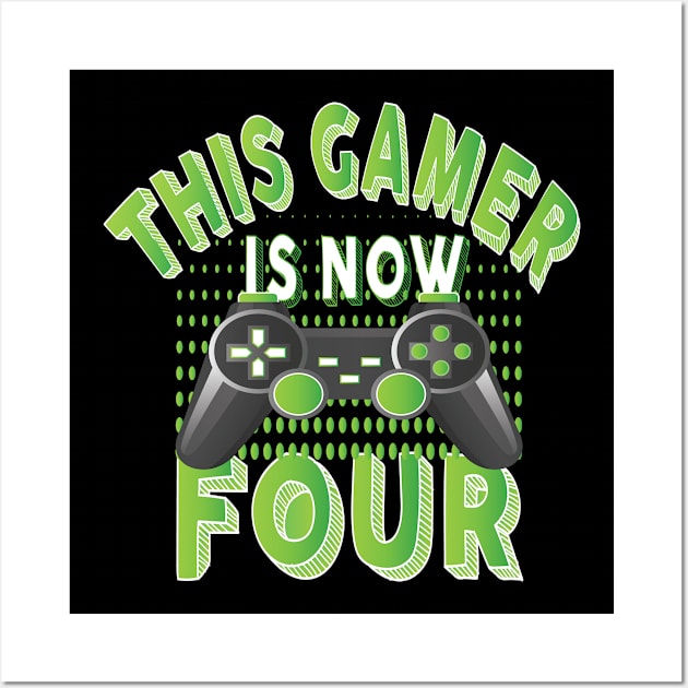 This Gamer Is Now Four Years Old Boy Video Game Lover Party design Wall Art by Grabitees